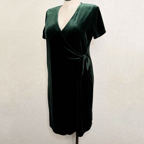Madewell Velvet Side Tie Dress Green Mini Holiday Preppy Work Cocktail Size L - Picture 6 of 10